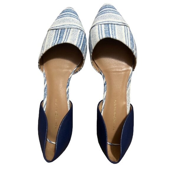 Tommy Hilfiger Dorsay Blue Striped Flats Sz 7.5 Womens White Navy Blue Cute Sand - Picture 9 of 9